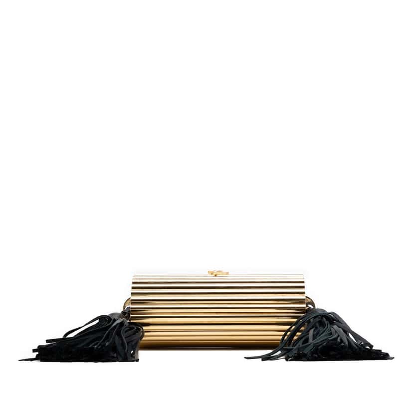 Saint Laurent Ribbed Acrylic and Lambskin Fringe Monogram Opium Box Bag Gold Plastic Very good condition - Inside View
