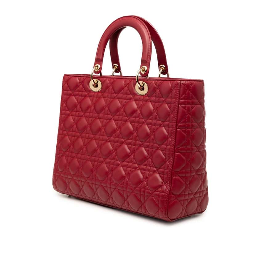 Dior Large Lambskin Cannage Lady Dior Red Leather Very good condition - Back View