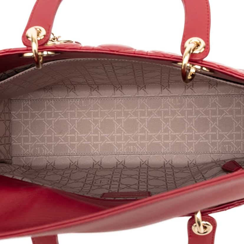 Dior Large Lambskin Cannage Lady Dior Red Leather Very good condition - Model View
