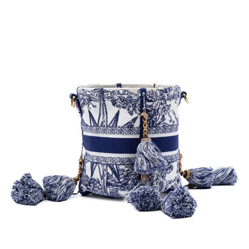 Dior Canvas Embroidered Reve d Infini D Bubble Bucket Bag Blue Very good condition - Back View