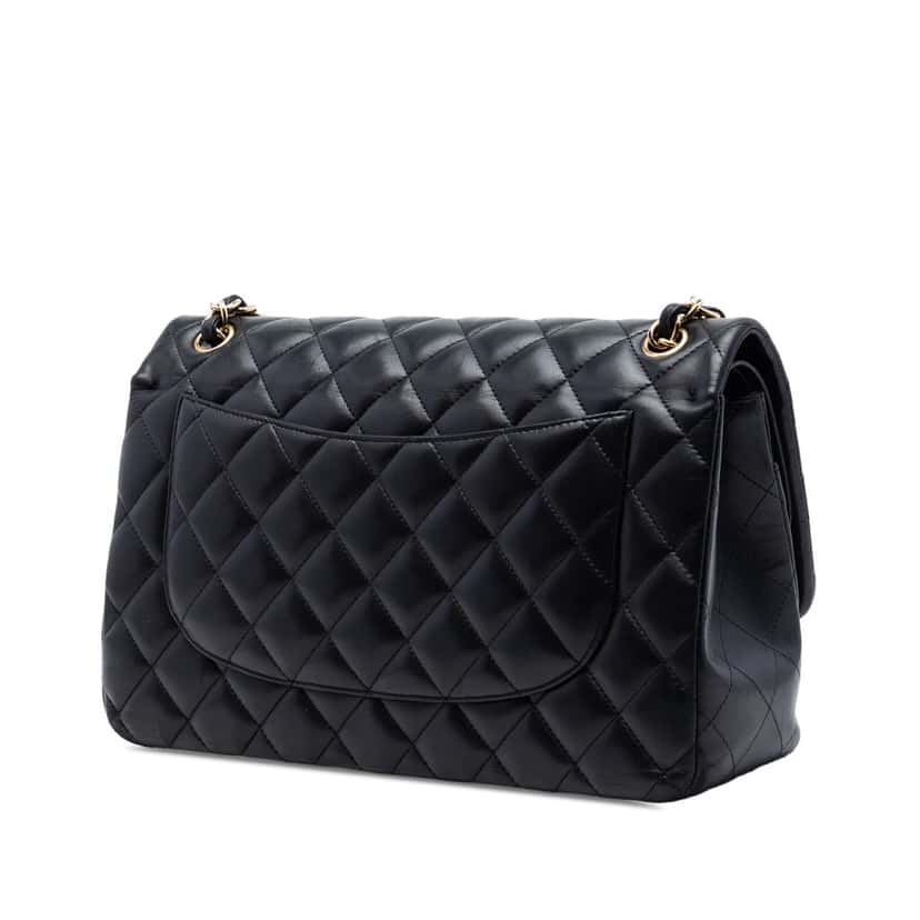 Chanel Jumbo Classic Lambskin Double Flap Black Leather Very good condition - Back View