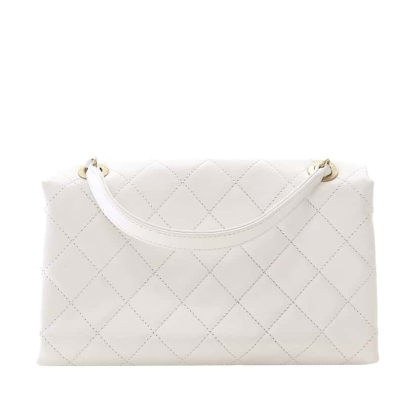 Chanel Medium Quilted Calfskin Logo Enchained Flap White Leather Very good condition - Back View