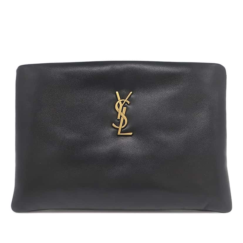 Saint Laurent Small Lambskin Calypso Zipped Pouch Black Leather Very good condition - Front View