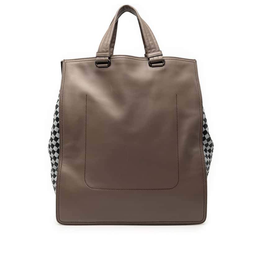 Bottega Veneta Intrecciato Trimmed Leather Tote Brown Leather Very good condition - Front View