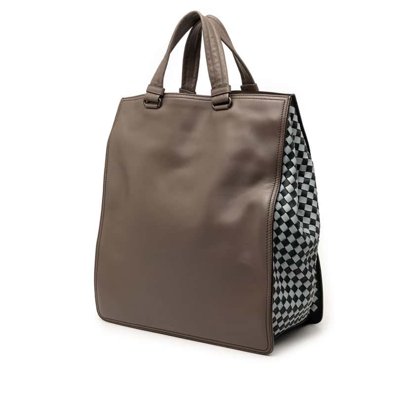 Bottega Veneta Intrecciato Trimmed Leather Tote Brown Leather Very good condition - Back View