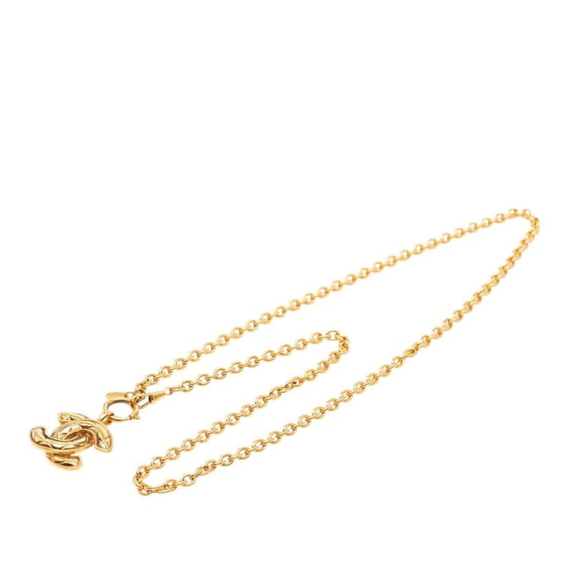 Chanel CC Gold Plated Quilted Pendant Necklace Gold Metal Very good condition - Front View