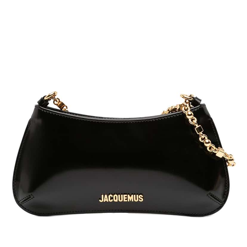 Jacquemus Patent Le Petit Bisou Chain Shoulder Bag Black Leather Very good condition - Front View