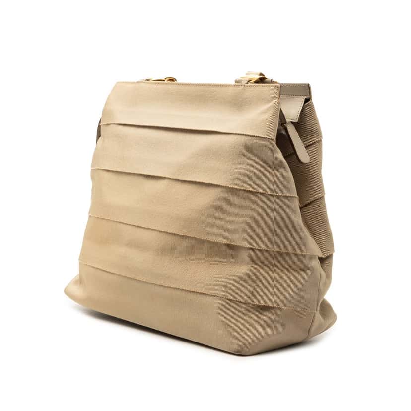 Ferragamo Nylon Tiered Grosgrain Shouder Bag Beige Very good condition - Back View