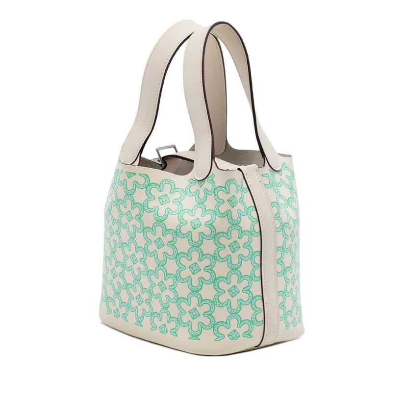 Hermès Micro Swift Lucky Daisy Picotin Lock 14 White Leather Very good condition - Back View