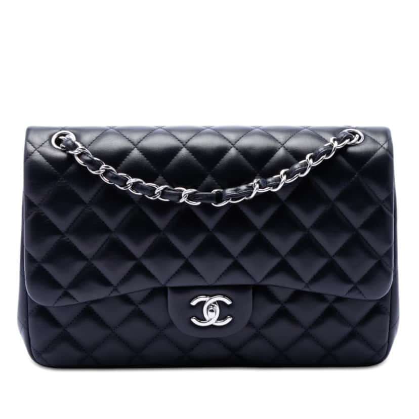 Chanel Jumbo Classic Lambskin Double Flap Blue Leather Very good condition - Front View