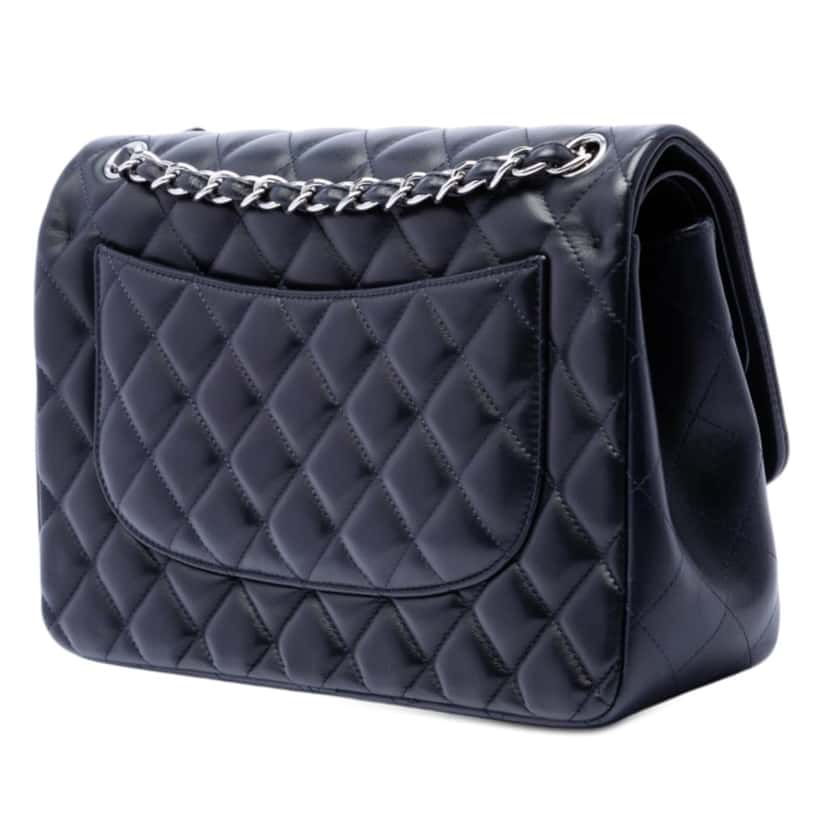 Chanel Jumbo Classic Lambskin Double Flap Blue Leather Very good condition - Back View
