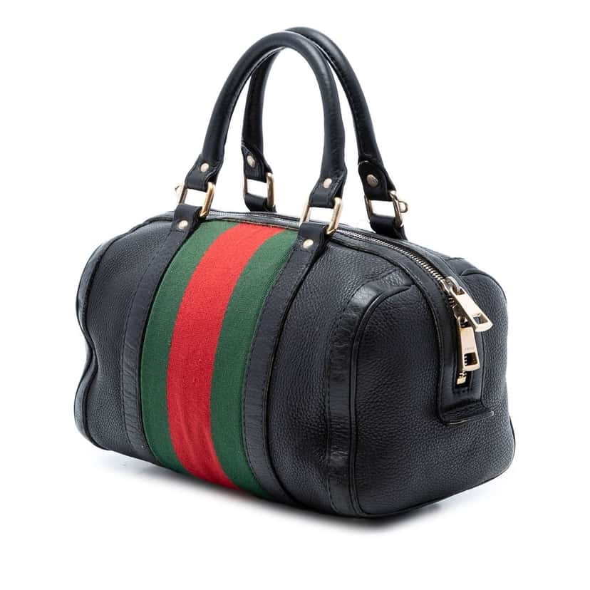 Gucci Small Calfskin Web Joy Boston Bag Black Leather Very good condition - Back View