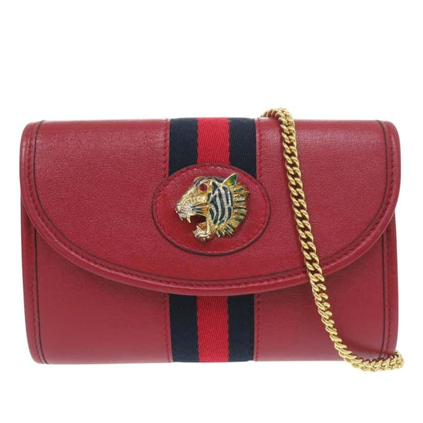 Gucci Mini Calfskin Rajah Web Chain Crossbody Red Leather Very good condition - Front View