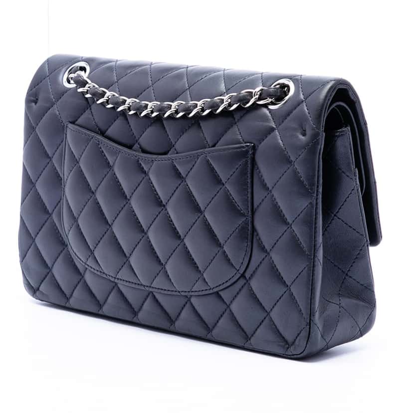 Chanel Medium Classic Lambskin Double Flap Blue Leather Very good condition - Back View