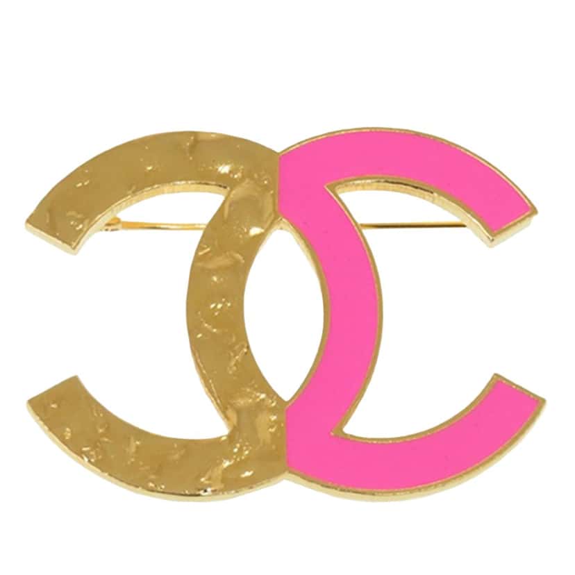 Chanel CC Gold Plated Enamel Bicolor Pin Brooch Gold Metal Very good condition - Front View
