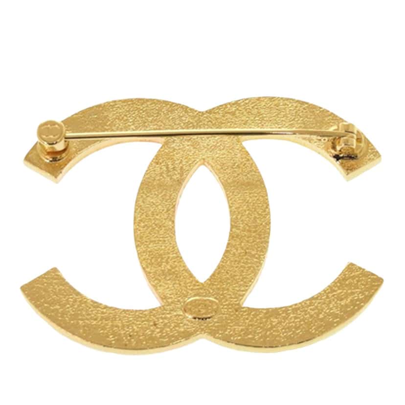 Chanel CC Gold Plated Enamel Bicolor Pin Brooch Gold Metal Very good condition - Back View
