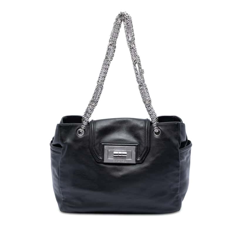 Chanel Large Lambskin Mademoiselle Lock Jewelry Chain Tote Black Leather Very good condition - Front View