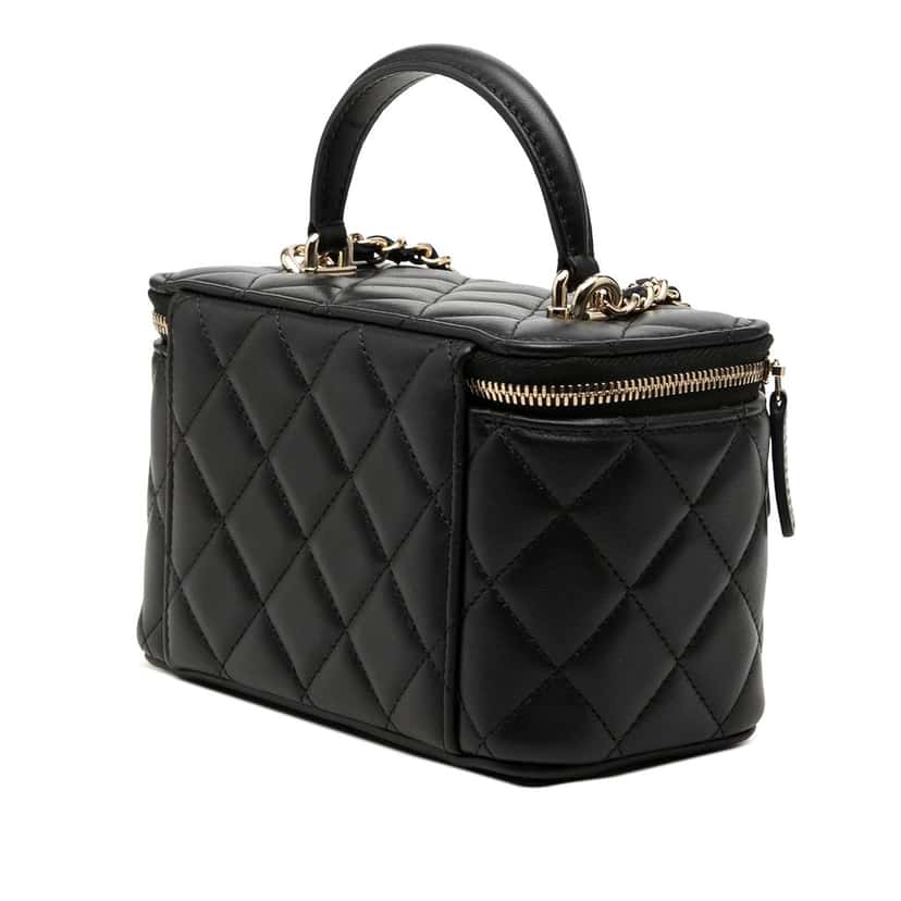 Chanel Small Lambskin Top Handle Vanity Case with Chain Black Leather Very good condition - Back View