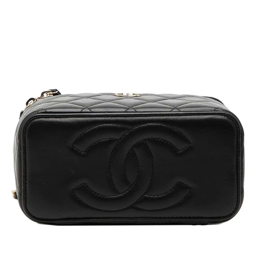 Chanel Small Lambskin Top Handle Vanity Case with Chain Black Leather Very good condition - Inside View