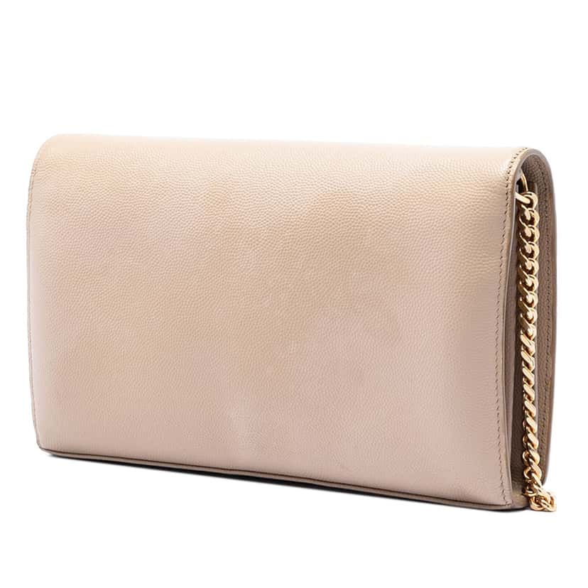 Saint Laurent Grain De Poudre Monogram Kate Wallet On Chain Beige Leather Very good condition - Back View