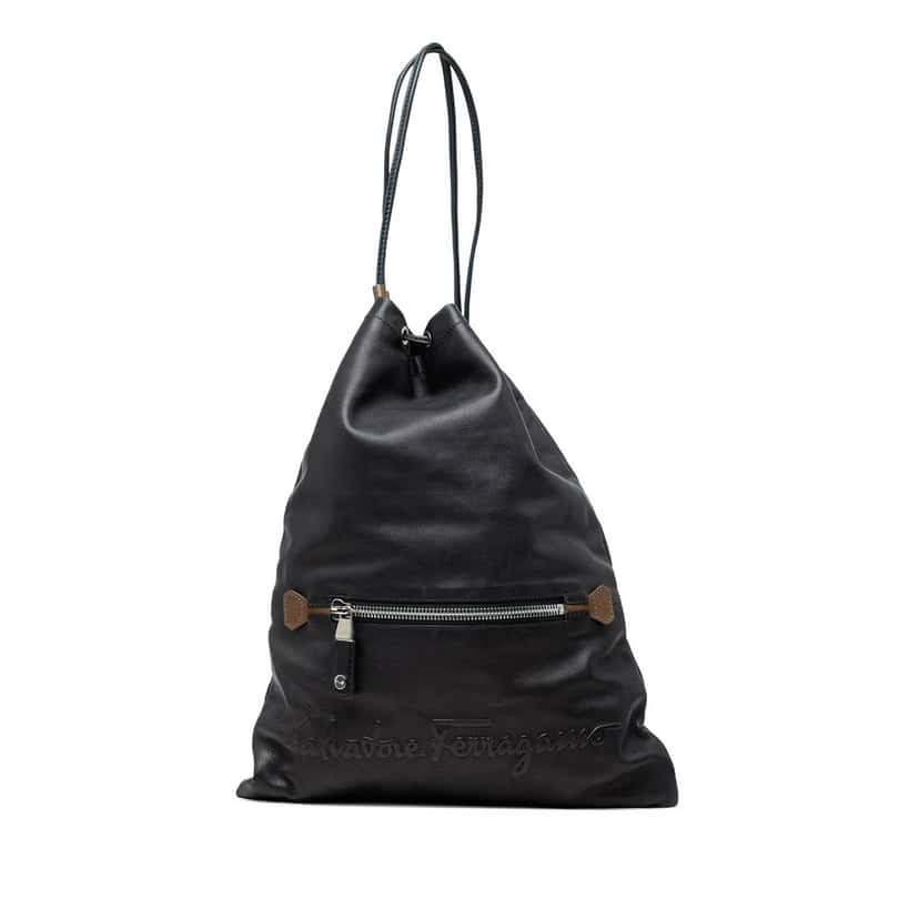 Salvatore Ferragamo Leather Kentucky Drawstring Backpack Black Leather Very good condition - Front View