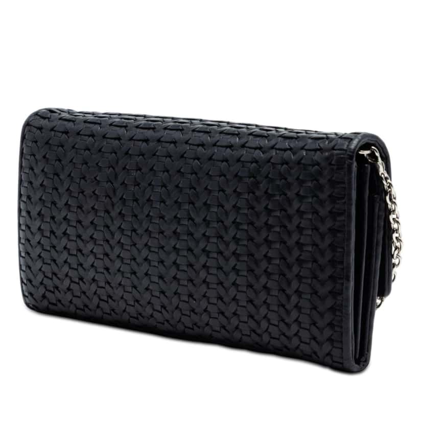 Dior Woven Lambskin Lady Dior Rendezvouz Wallet on Chain Black Leather Very good condition - Back View