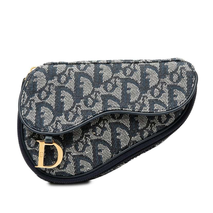 Dior Diorissimo Canvas Saddle Pouch Blue Very good condition - Front View