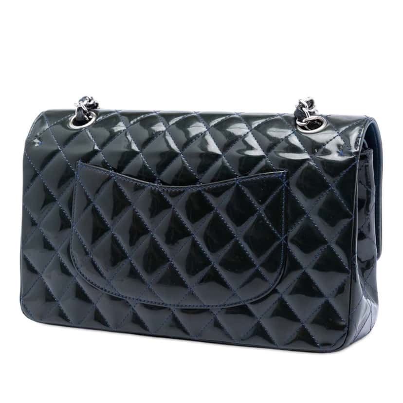 Chanel Medium Classic Patent Double Flap Blue Leather Very good condition - Back View