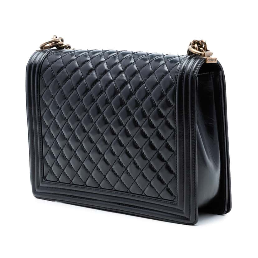 Chanel Large Glazed Quilted Calfskin Boy Flap Black Leather Very good condition - Back View