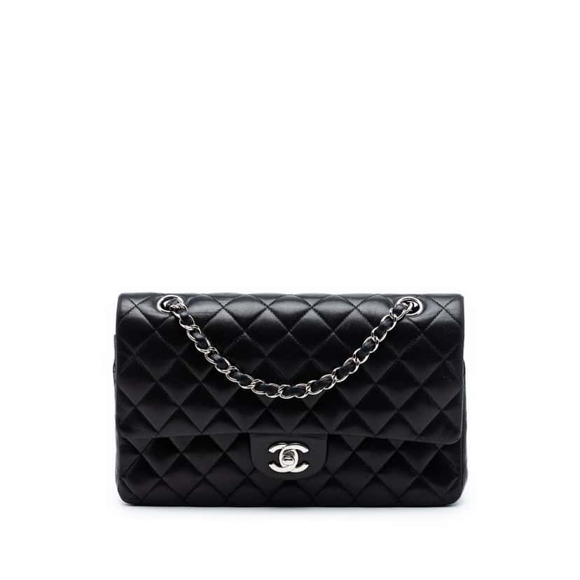Chanel Medium Classic Lambskin Double Flap Black Leather Very good condition - Front View