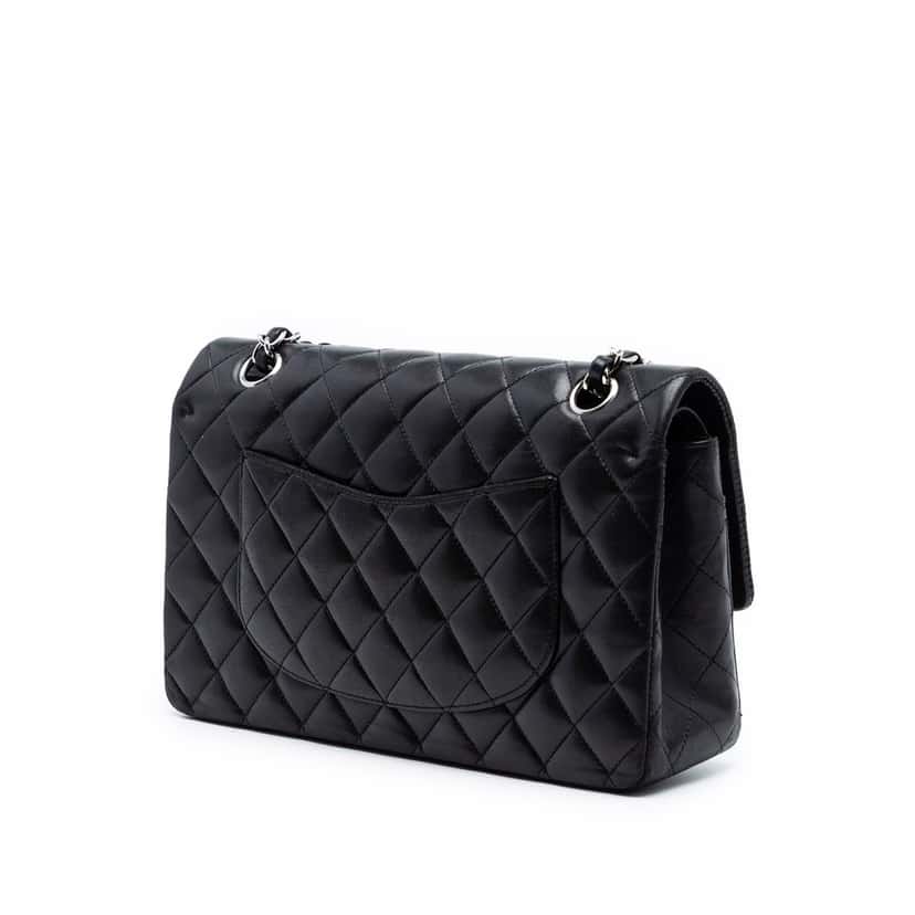 Chanel Medium Classic Lambskin Double Flap Black Leather Very good condition - Back View