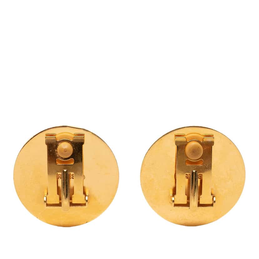 Hermès Gold Plated Enamel Round Clip On Earrings Blue Very good condition - Back View