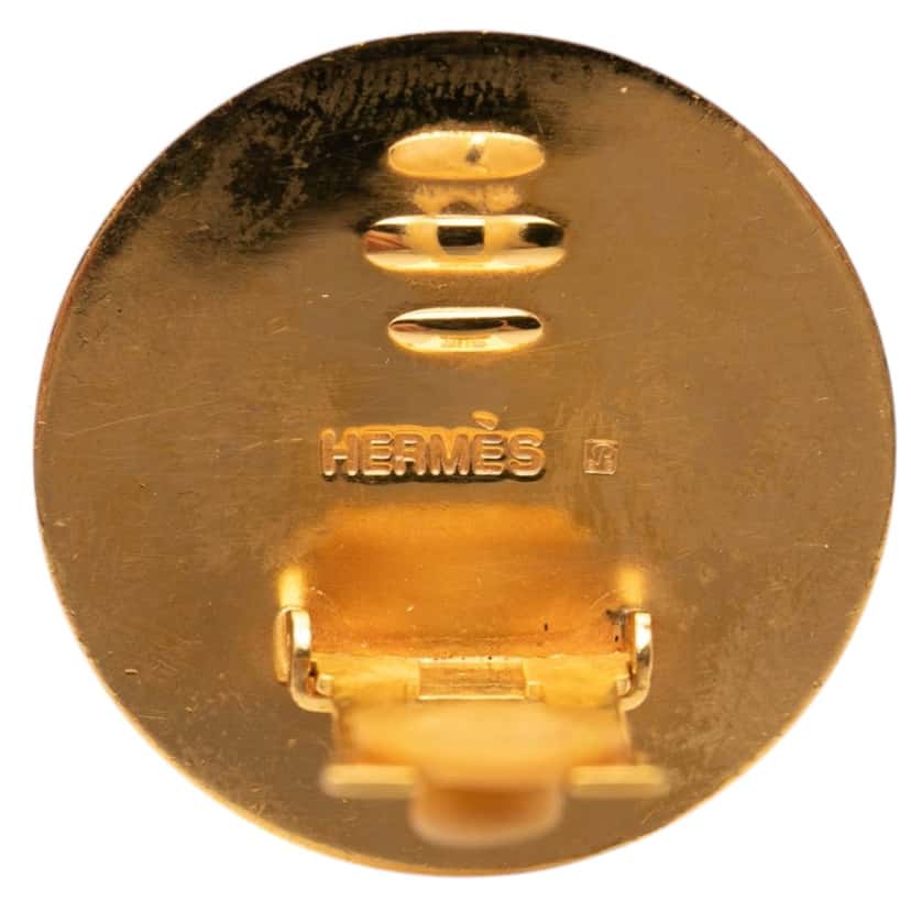 Hermès Gold Plated Enamel Round Clip On Earrings Blue Very good condition - Inside View