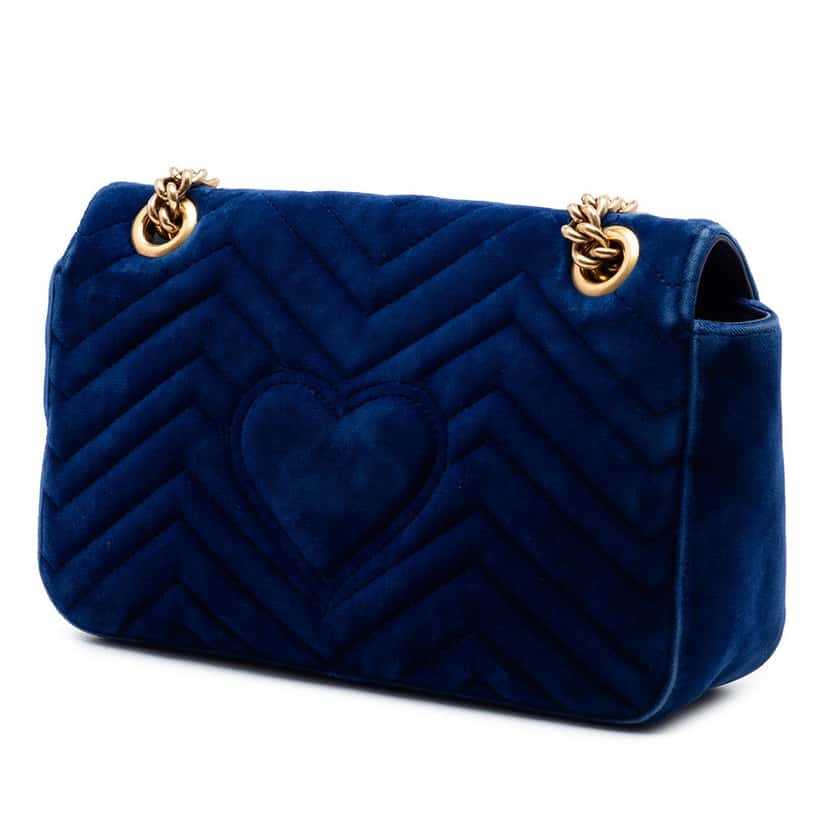 Gucci Medium GG Marmont Matelasse Velvet Shoulder Bag Blue Very good condition - Back View