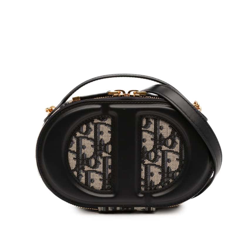 Dior Leather and Oblique Canvas CD Oval Camera Bag Black Leather Very good condition - Front View
