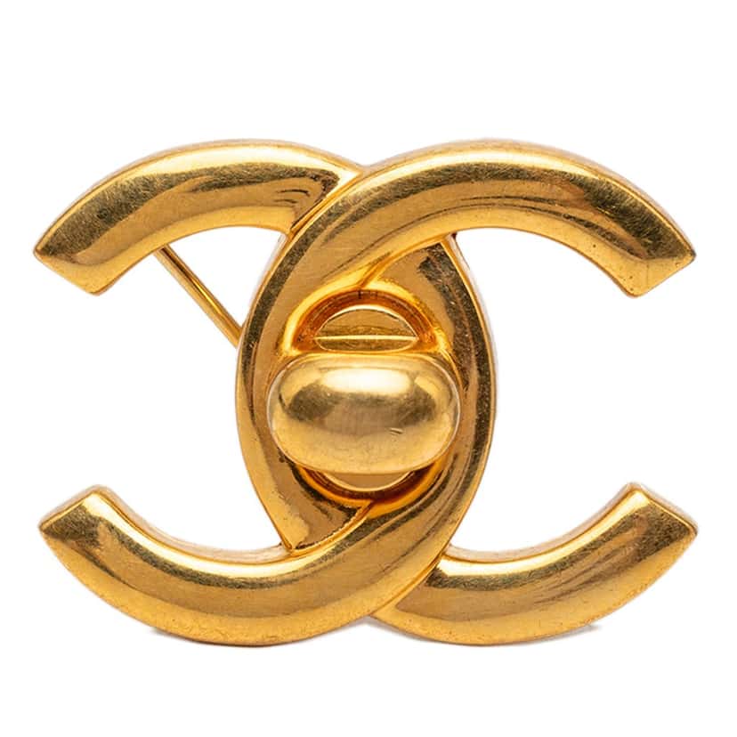 Chanel CC Gold Plated Turn Lock Brooch Gold Metal Very good condition - Front View