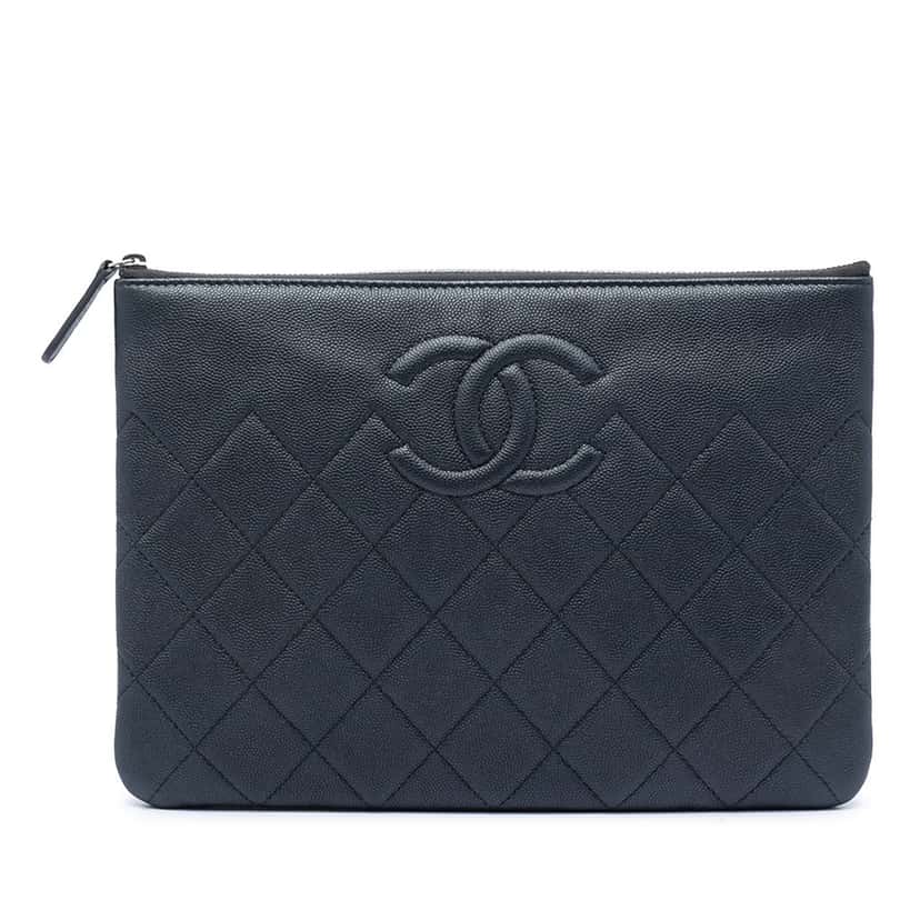 Chanel Medium CC Quilted Caviar O Case Clutch Black Leather Very good condition - Front View