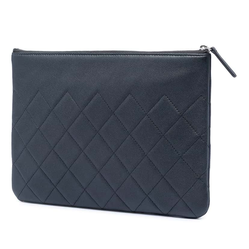 Chanel Medium CC Quilted Caviar O Case Clutch Black Leather Very good condition - Back View