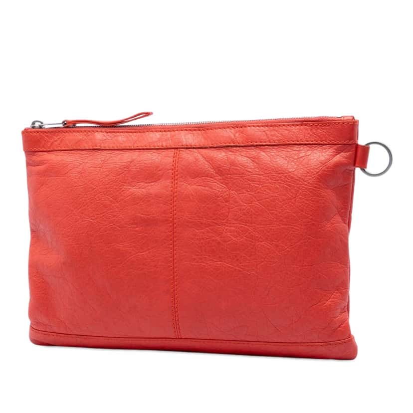 Balenciaga Lambskin Motocross Classic Clip M Clutch Orange Leather Very good condition - Back View