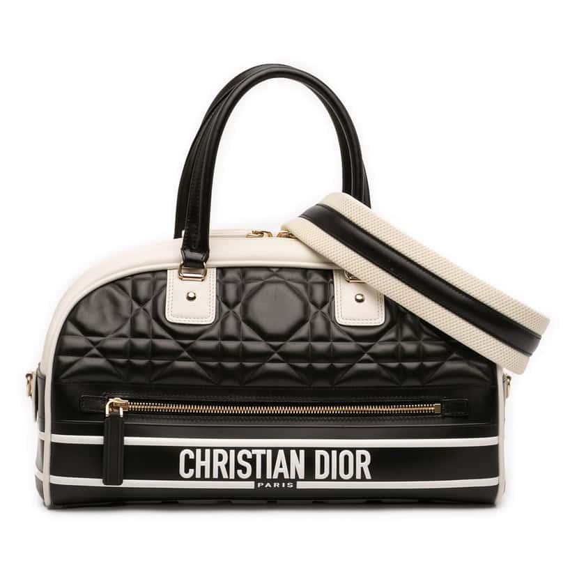 Dior Medium Leather Cannage Dior Vibe Zip Bowling Bag Black Leather Very good condition - Front View