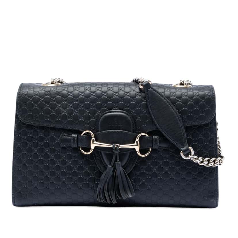 Gucci Medium Microguccissima Emily Shoulder Bag Black Leather Very good condition - Front View