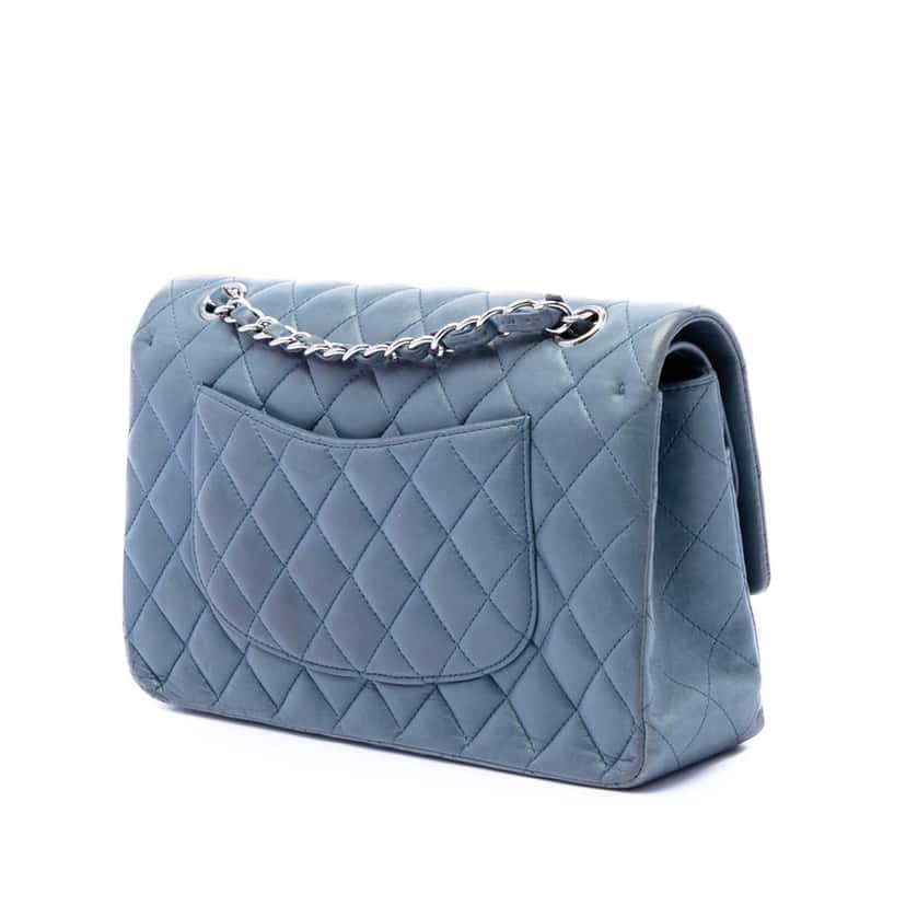 Chanel Medium Classic Lambskin Double Flap Blue Leather Very good condition - Back View