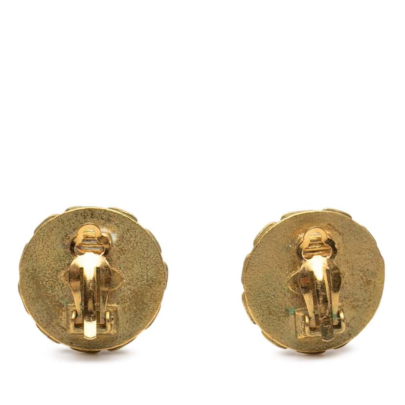 Chanel CC Gold Plated Enamel Round Clip On Earrings Gold Metal Very good condition - Back View