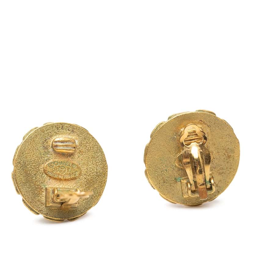 Chanel CC Gold Plated Enamel Round Clip On Earrings Gold Metal Very good condition - Inside View