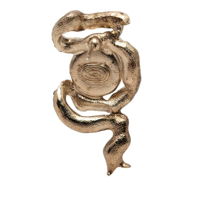 Chanel CC Gold Plated Faux Pearl & Strass Ribbon Push Back Earrings Gold Metal Very good condition - Inside View
