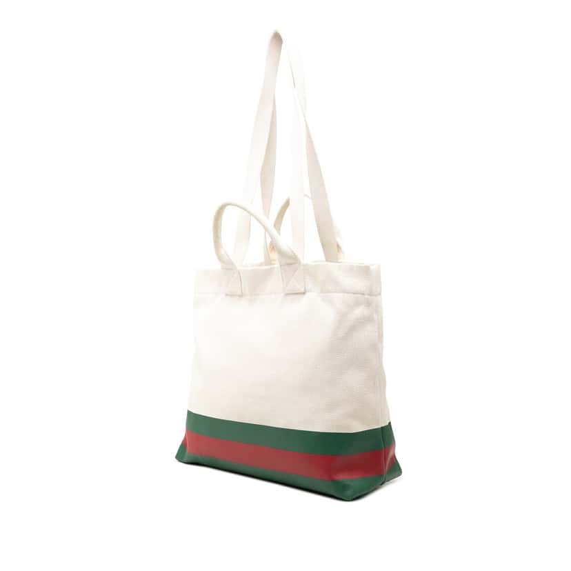 Gucci Canvas Web Embossed Logo Tote White Very good condition - Back View