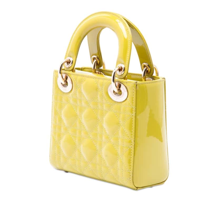 Dior Mini Patent Cannage Lady Dior Yellow Leather Very good condition - Back View