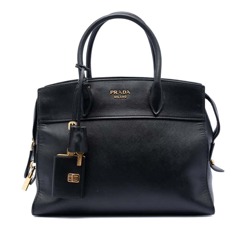 Prada Saffiano and City Calf Esplanade Satchel Black Leather Very good condition - Front View