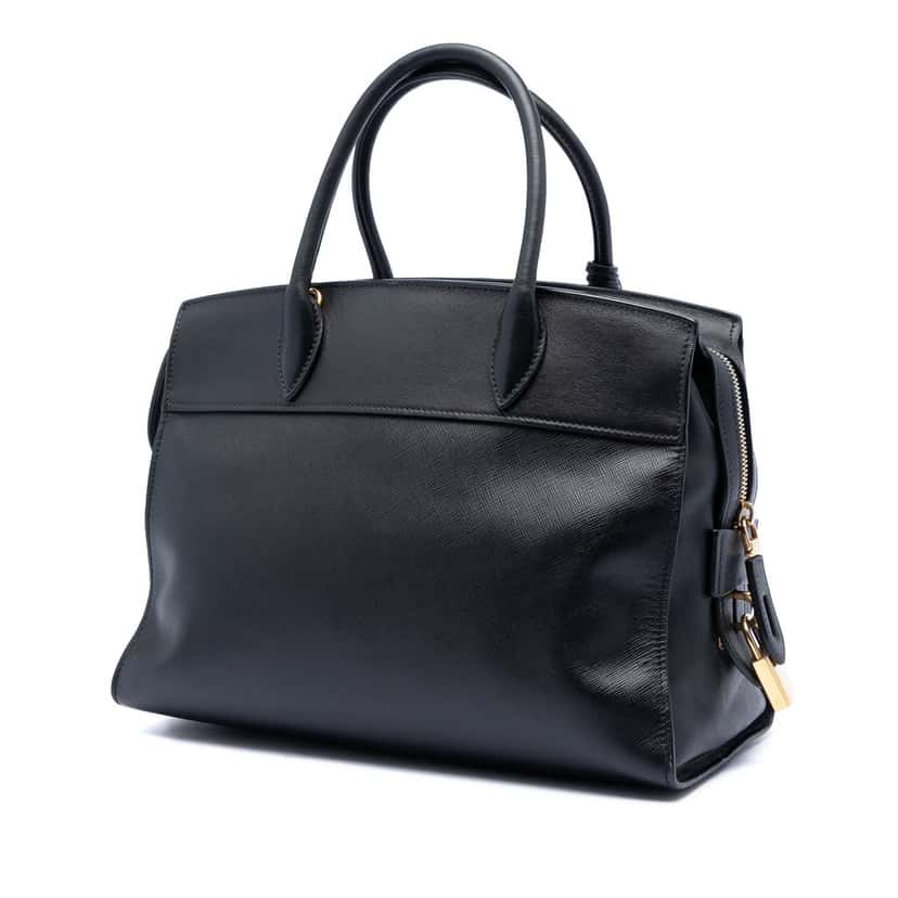 Prada Saffiano and City Calf Esplanade Satchel Black Leather Very good condition - Back View