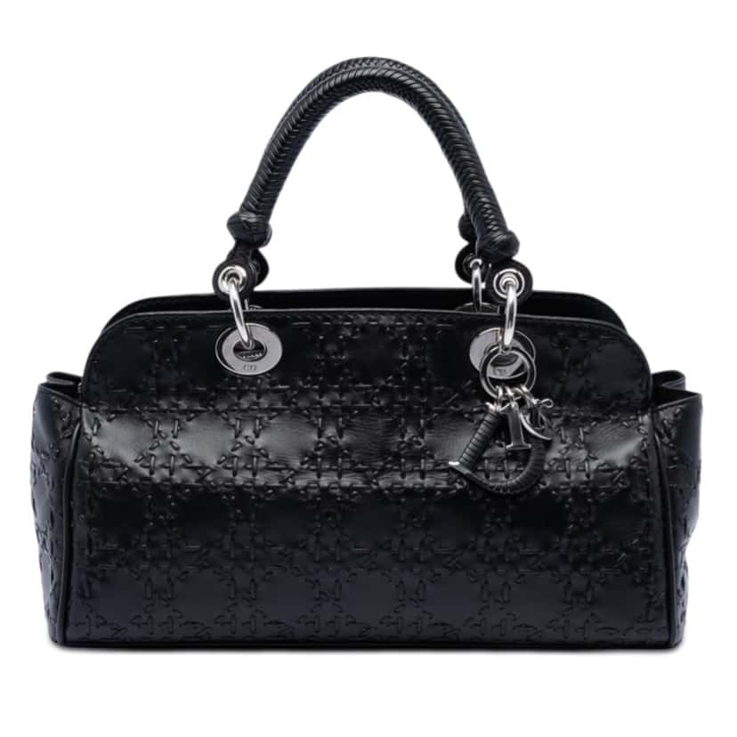 Dior Stitched Lambskin Cannage Handbag Black Leather Very good condition - Front View